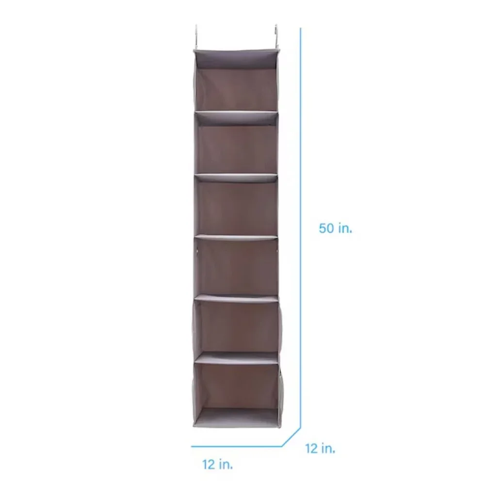 NEW 6-Shelf Hanging Closet Organizer w/Hanging Hooks in Gray